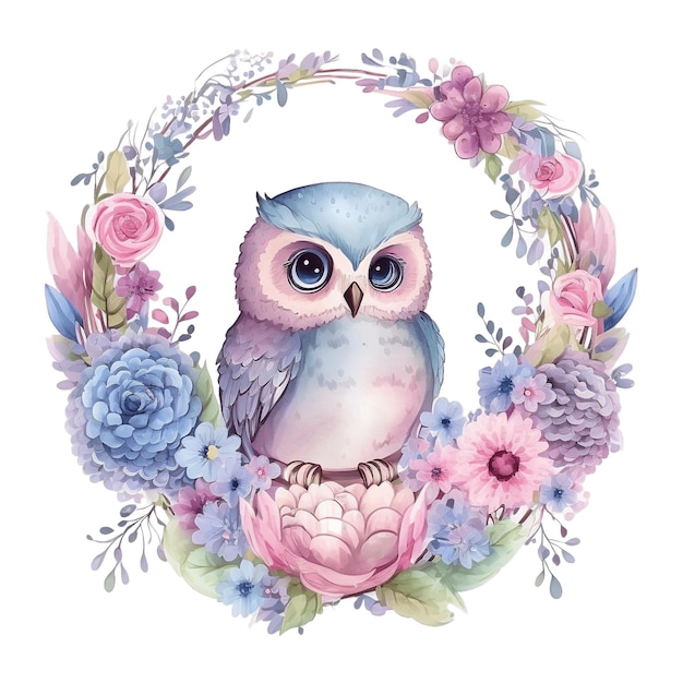 Hibou mignon en illustration aquarelle