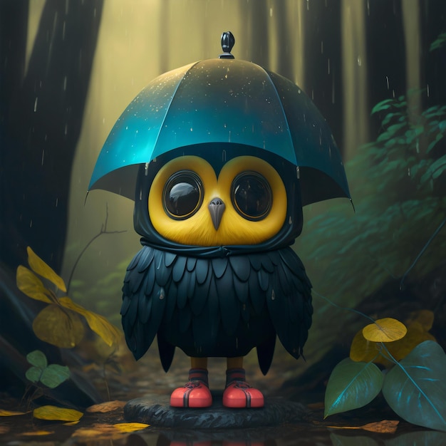 hibou mignon portant un imperméable