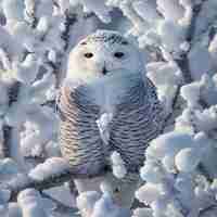 Photo un hibou neigeux se tient dans la neige