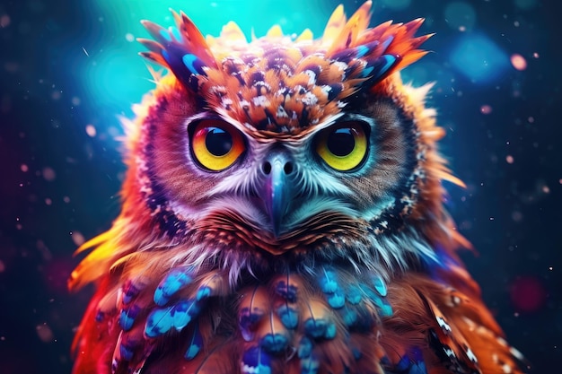 Un hibou avec de la peinture colorée Générative ai