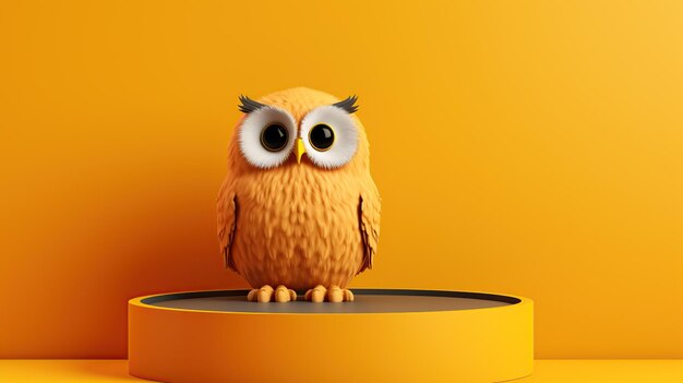 un hibou sur un podium sur un fond orange