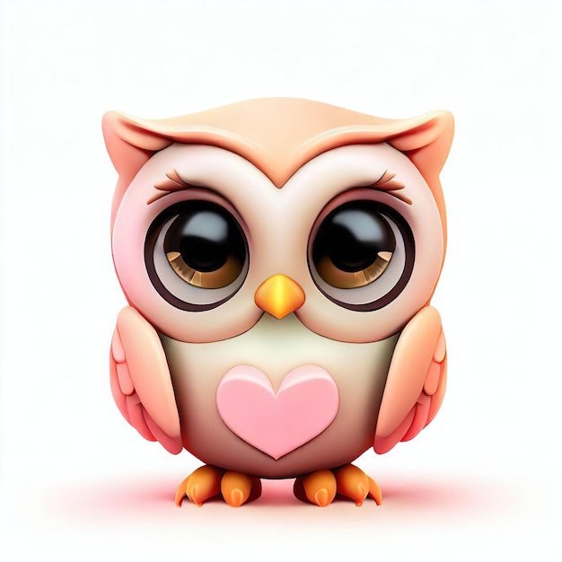 Un hibou rose avec un coeur dessus