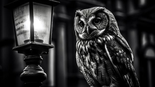 Hibou sage dans la nuit Grand-duc d'Amérique se cachant dans l'ombre fond noir dans un vaste paysage