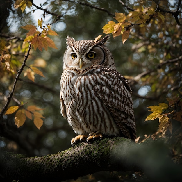 Hibou sage perché dans un arbre