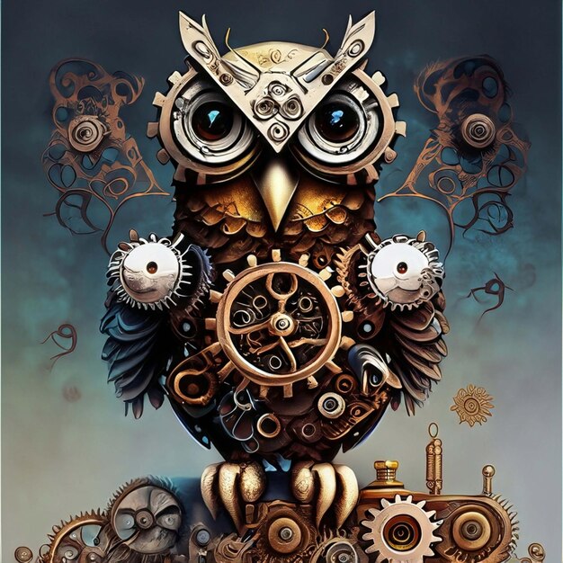 hibou steampunk créé à l'aide de la technologie générative AI