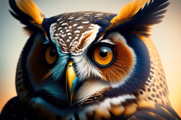 Le hibou a des yeux jaunes.