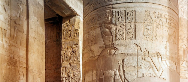 Hiéroglyphes dans le temple de Kom Ombo Louxor