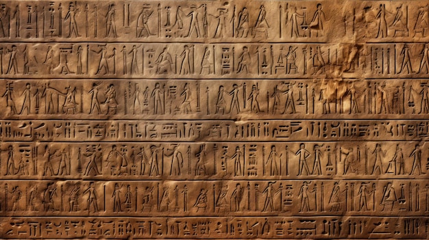 Photo les hiéroglyphes égyptiens texture arrière-plan mur de pierre sombre avec écriture hiéroglyphique ancienne fiction vue de l'inscription comme un artefact de la civilisation passée signe mystère concept de l'egypte ancienne ia générative