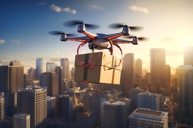 HighTech_Drone_Delivery_Modern_Cityscape (Paysage urbain moderne par drones)
