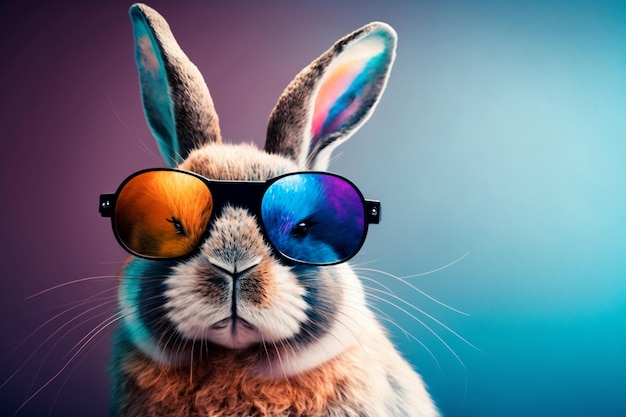 Hip Bunny avec des lunettes de soleil sur un fond coloré Ai générative