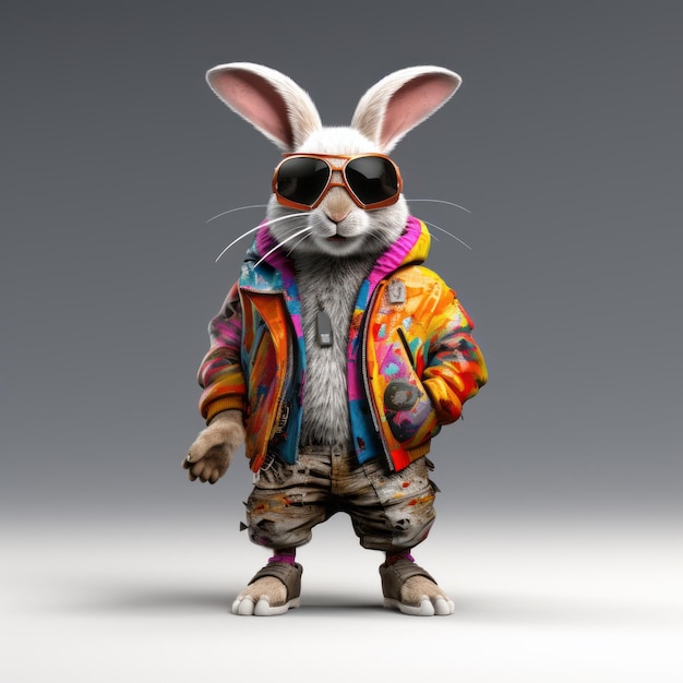 Hiphop Rabbit Un rendu 3D vibrant d'un élégant lapin des plaines vénézuéliennes