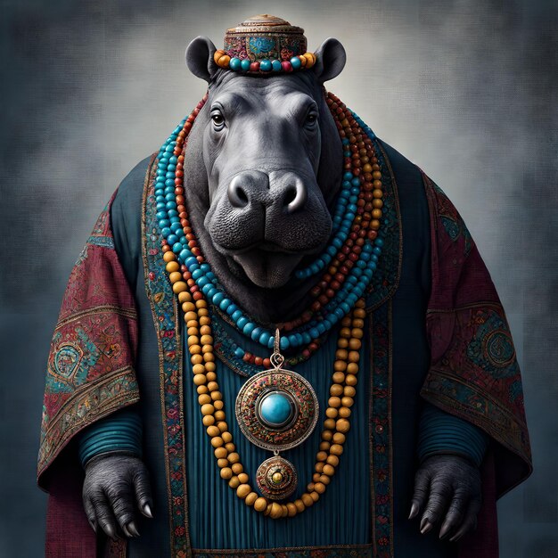 Photo un hippie médiéval bohémien habillé d'un hippopotame avec des perles bizarres.