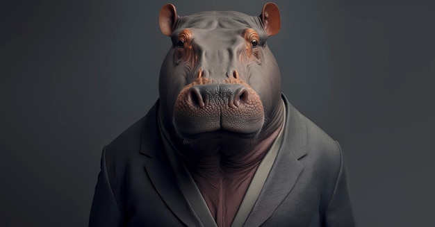 Hippo vêtu d'un costume d'affaires formel Homme d'affaires anthropomorphe Generative AI