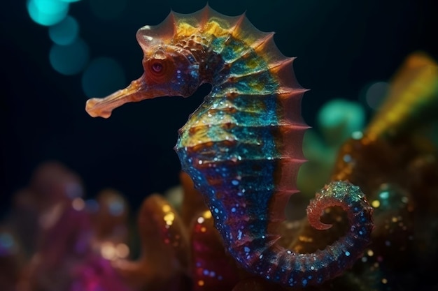 Hippocampe lumineux coloré Animal mer Générer Ai