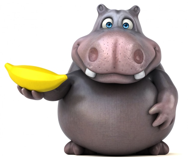 hippopotame 3d drôle tenant une banane