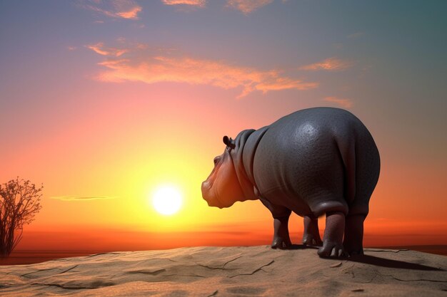 Un hippopotame africain pour la Journée de l'Afrique au lever du soleil généré par l'IA