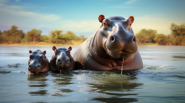 Photo un hippopotame dans la nature aquatique