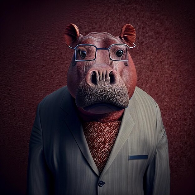 Un hippopotame de dessin animé portant des lunettes et un pull