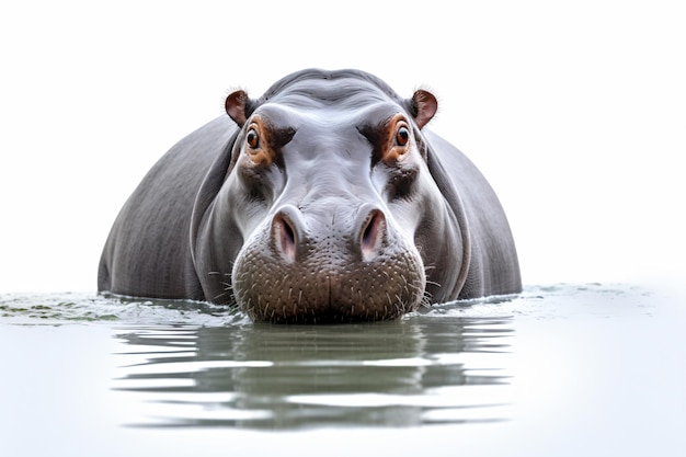 un hippopotame est debout dans l'eau