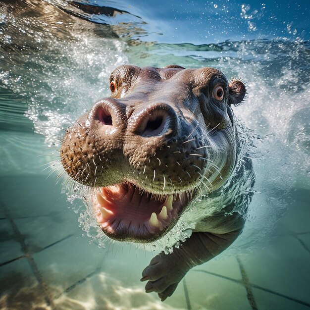 Photo un hippopotame jouant dans l'eau