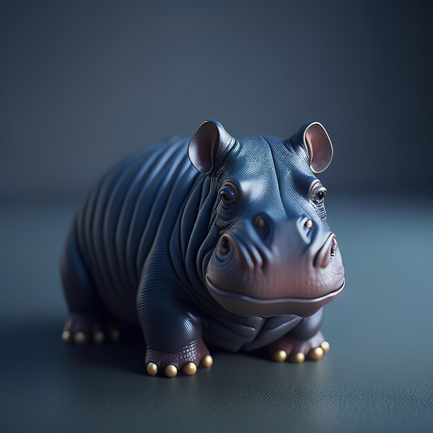 Un hippopotame jouet avec un corps noir et une peau brune.