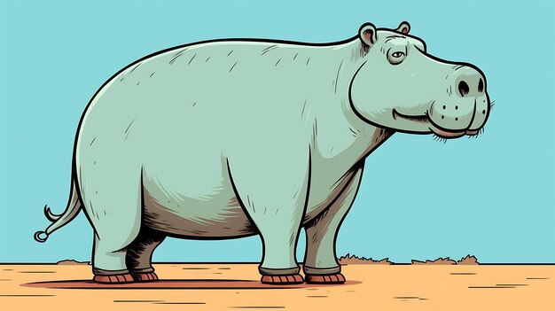 un hippopotame mignon à l'arrière-plan en pastel