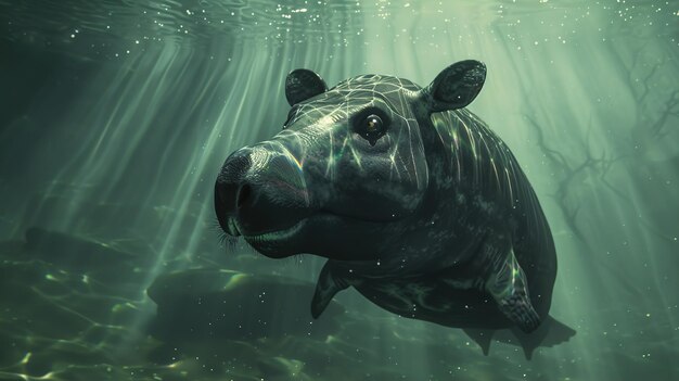 Photo un hippopotame nageant dans l'eau avec les mots hippo sur le fond