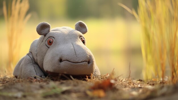 Photo l'hippopotame en peluche dans la toundra se sentait comme de l'art stop-motion avec un joli design de dessin animé