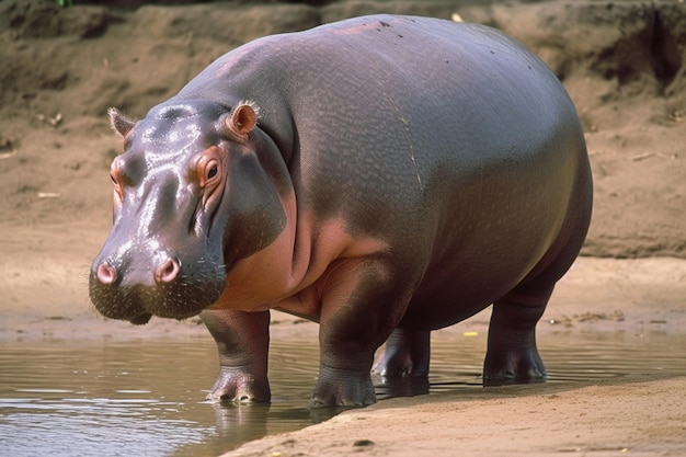 Un hippopotame se tient dans l'eau au zoo.