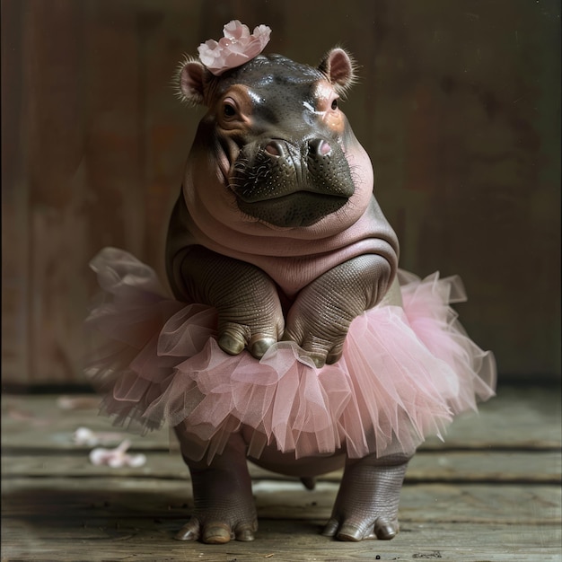 Un hippopotame en tutu qui s'entraîne au ballet