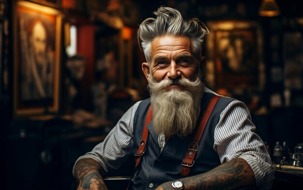 Un hipster âgé et élégant avec une moustache et une belle IA.