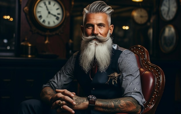 Un hipster âgé et élégant avec une moustache et une belle IA.