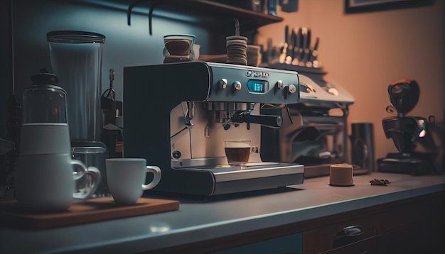 Hipster Coffeeshop Machine à café en métal argenté faisant des coups d'espresso Coffeehouse Cafeteria