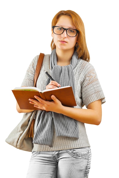 Hipster girl écrit avec un stylo à bille