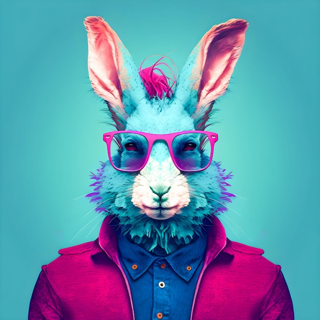 Hipster lapin portrait mignon drôle Art Illustration