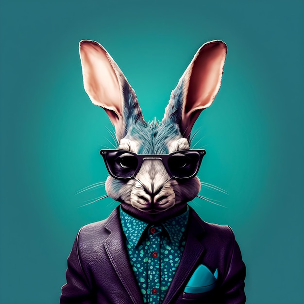 Hipster lapin portrait mignon drôle Art Illustration