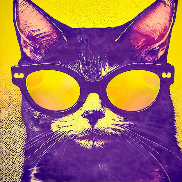 Hipster Mignon Pop Art Chat IllustrationxA