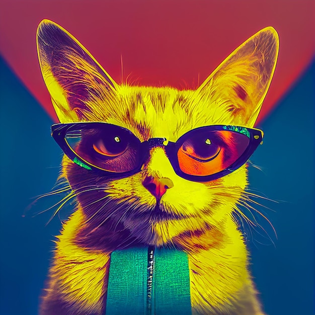 Hipster Mignon Pop Art Chat IllustrationxA