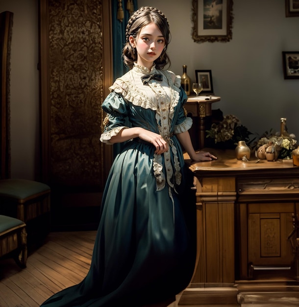 Historique de l'ère victorienne Portrait d'une femme élégante dans une robe vintage