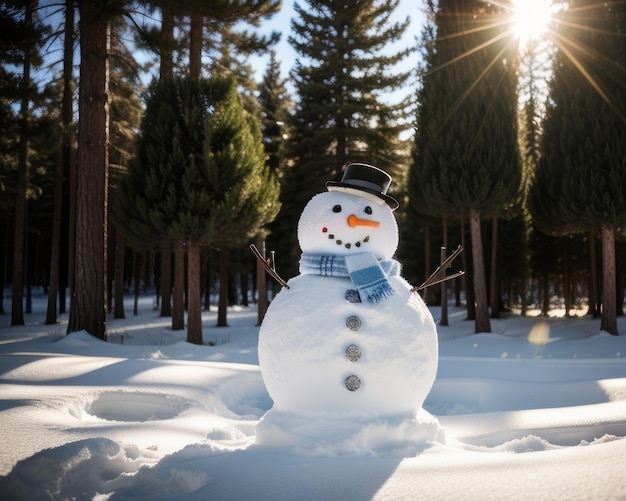 Photo l'hiver adorable du bonhomme de neige et le bambou sont des ressources créatives générées par l'ia.