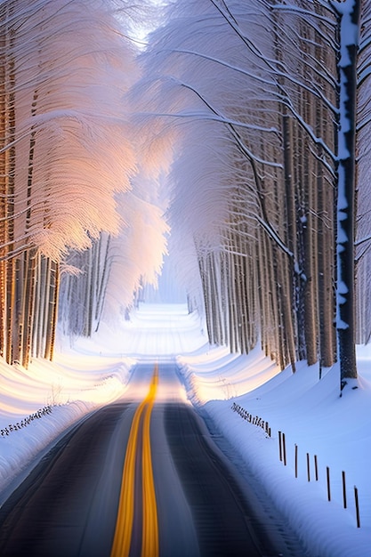 hiver arbre route neige voiture enneigée allée de Noël chemin campagne bois arrière-plan scène