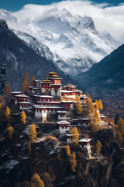 Photo l'hiver est froid au monastère de lochawa la khang