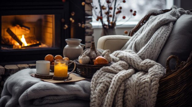 Photo l'hiver est une scène tranquille de bonheur et de convivialité au coin du feu.