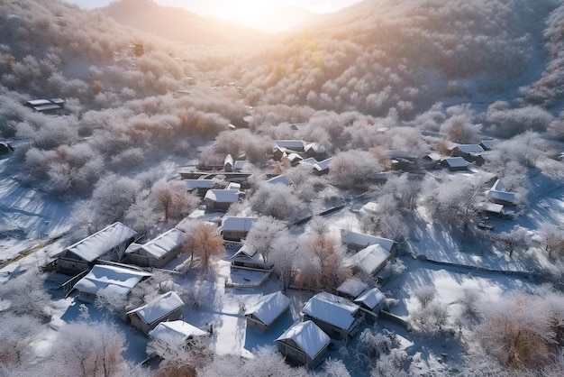 L'hiver est un simple village des Alpes en hiver Filtre rétro ajouté