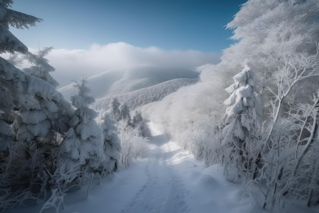 En hiver, Hokkaido a une beauté naturelle extérieure époustouflante avec des arbres Generative AI