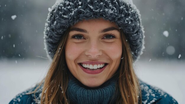 Photo hiver marche une jeune femme belle dans des vêtements d'hiver dans une forêt enneigée