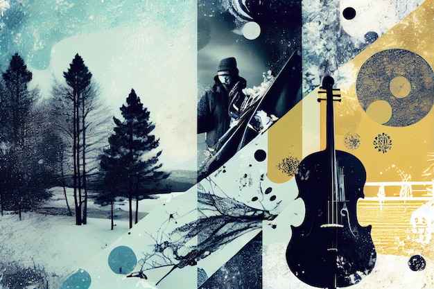 Hiver Musique Collage Surréaliste Contemporain Affiche Dessin Imitation Abstrait Génératif AI Illustration