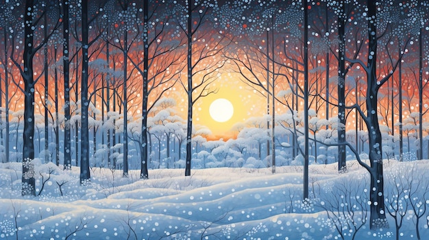 Hiver paisible forêt neige scène illustration paysage naturel