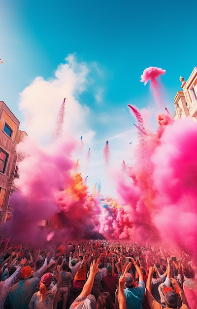 Photo holi festival photo abstrait explosion de poudre multicolore sur fond blanc