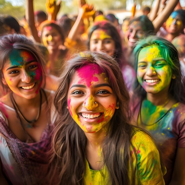 Photo holi, fête indienne populaire, fête hindoue célébrée comme la fête des couleurs, de l'amour et du printemps